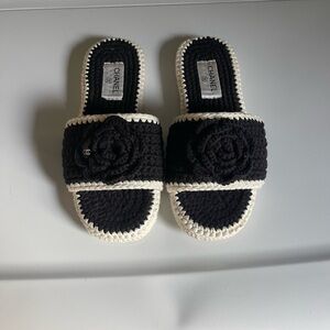 Chanel Black and Cream Sandals